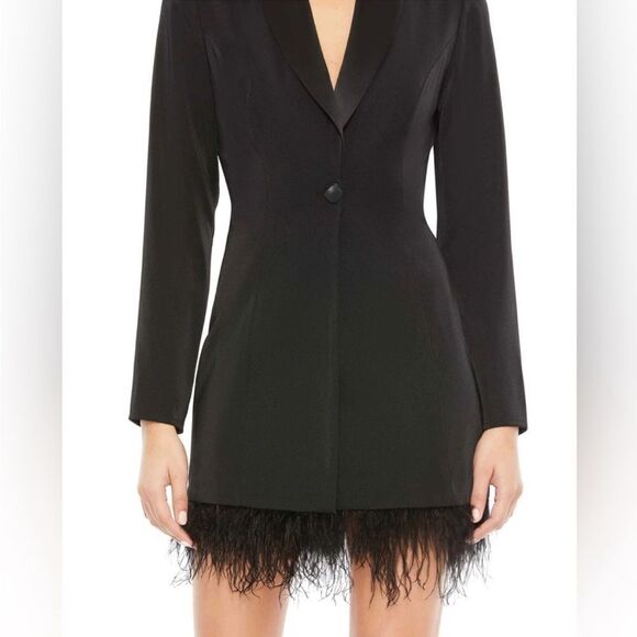 NWT Mac Duggal Women's Ieena Feathered Trim Tuxedo Dress Dress 26510 size 2 - Picture 6 of 7